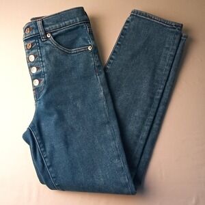 Express Denim Jeans Size 2 Button Fly Slim High Rise Medium Wash